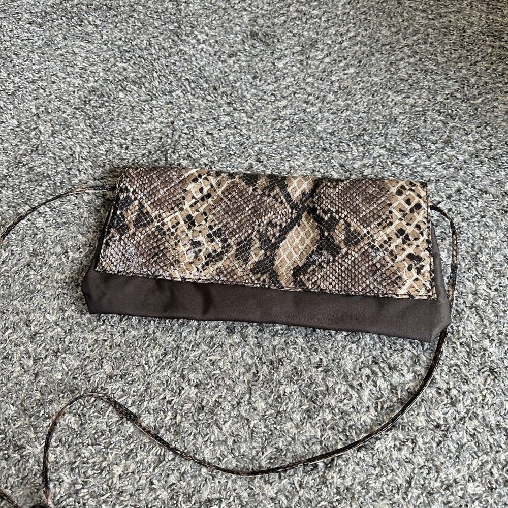 Falchi By Falchi Crossbody Bag Brown Nylon Snake Skin Vegan Leather Clutch VTG